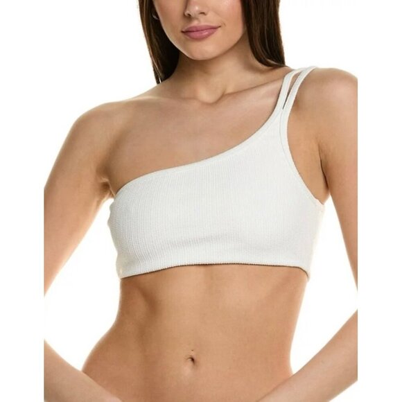 Jonathan Simkhai Other - SIMKHAI womens Umi Textured One-Shoulder Strappy Bikini Top, S, White NWT